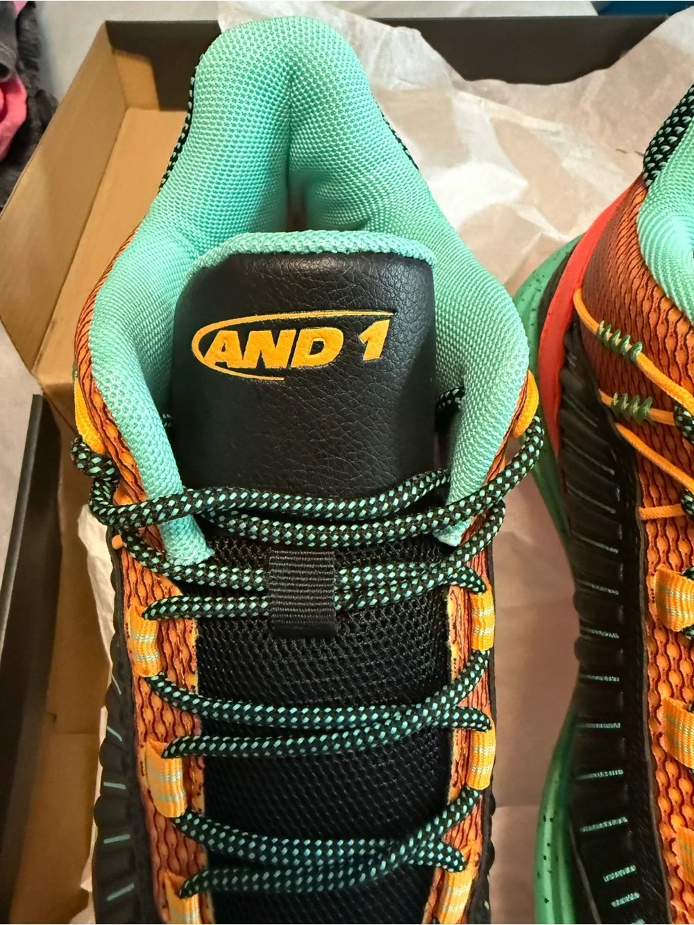 And1 Low-Top Athletic Shoes in Black, Teal & Coral